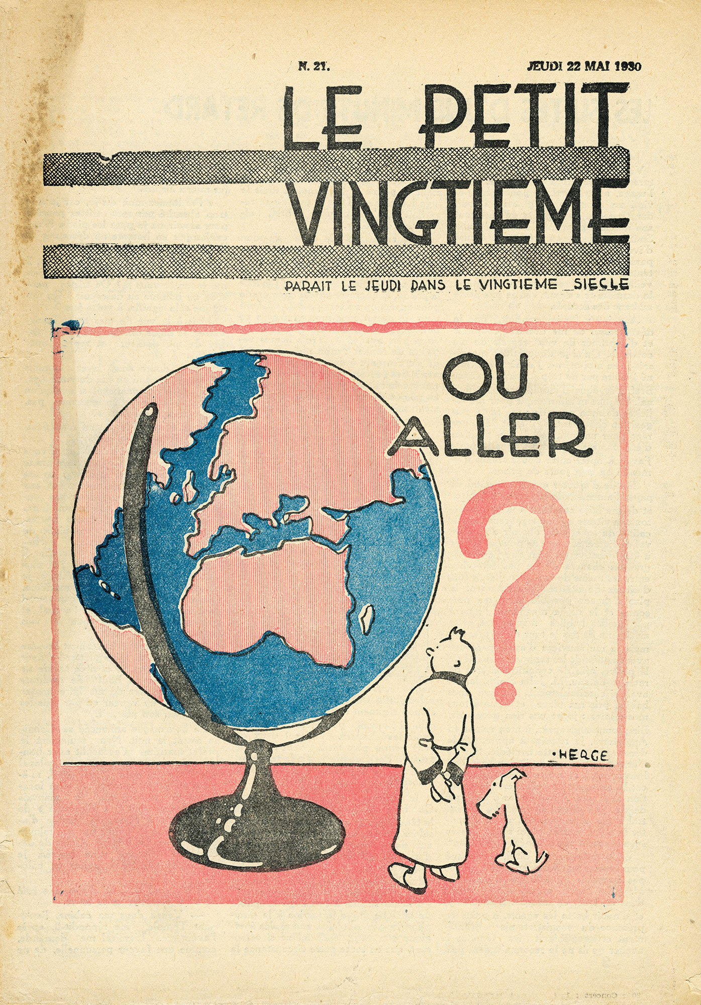 Tintin Le Petit Vingtième - numéro 21 du 22 mai 1930 - Mappemonde où allez ?